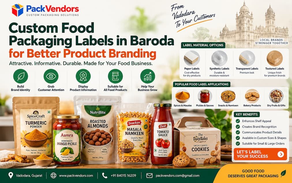 Custom Food Packaging Labels in Baroda for Better Product Branding